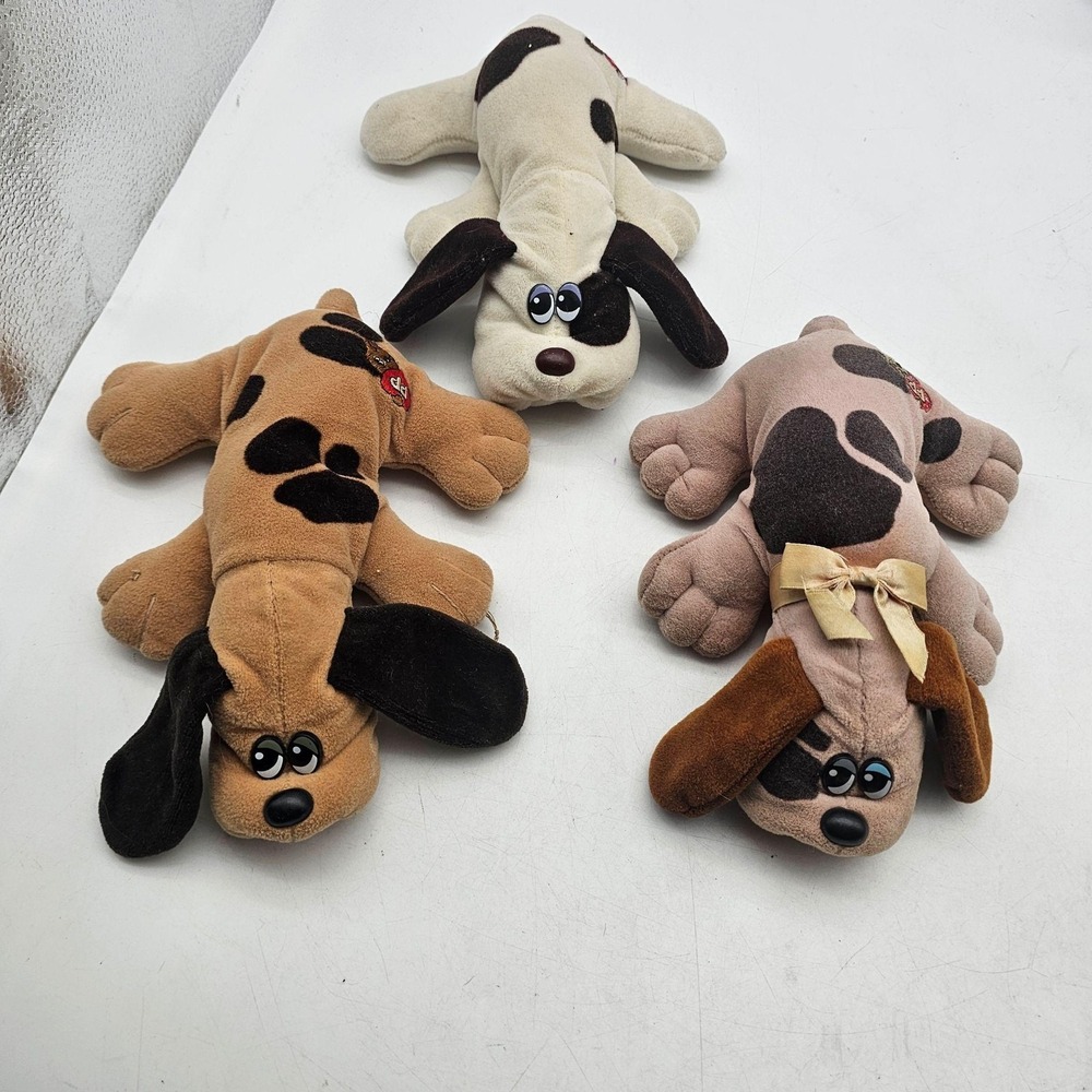 Pound Puppies Dog Plush Stuffed Toys Small Brown Tan Cream Vintage Lot 3 Cute